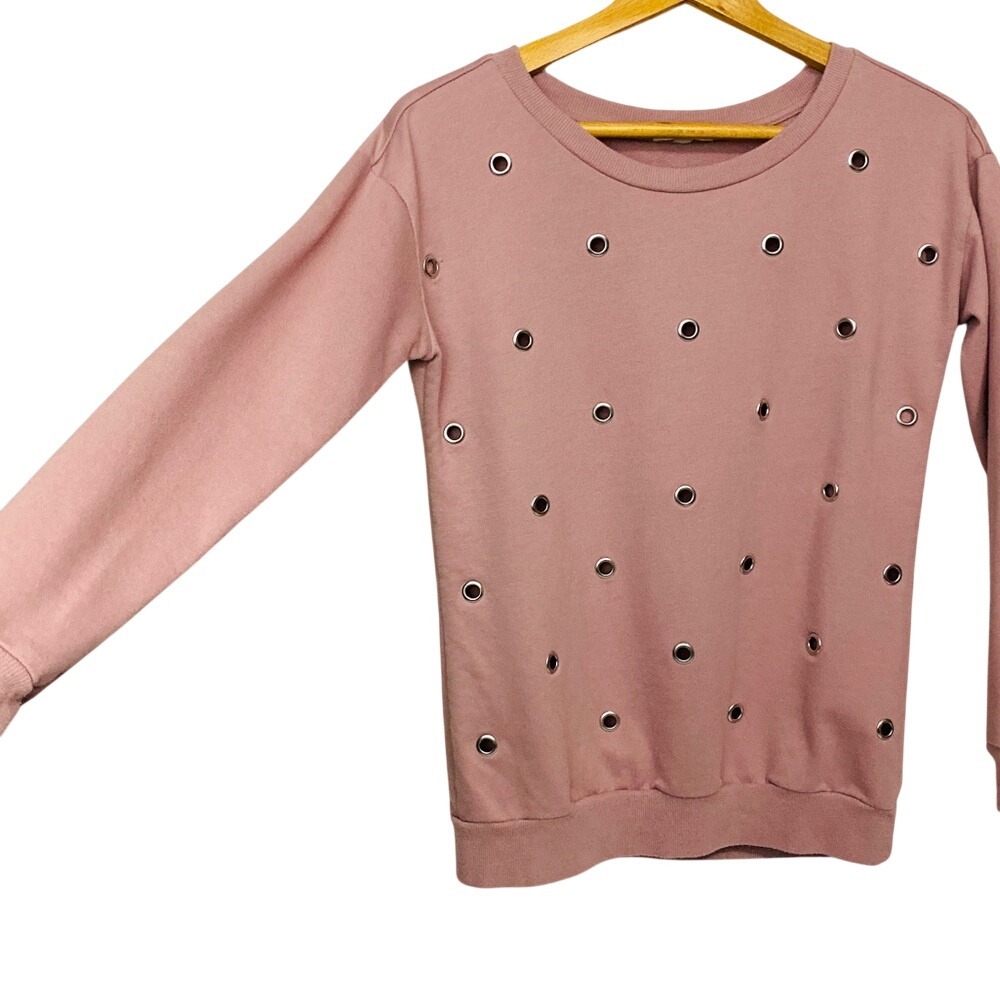 Ultra Flirt Womens Dusty‎ Rose Grommet Eyelet Sweatshirt RK31700 XS
